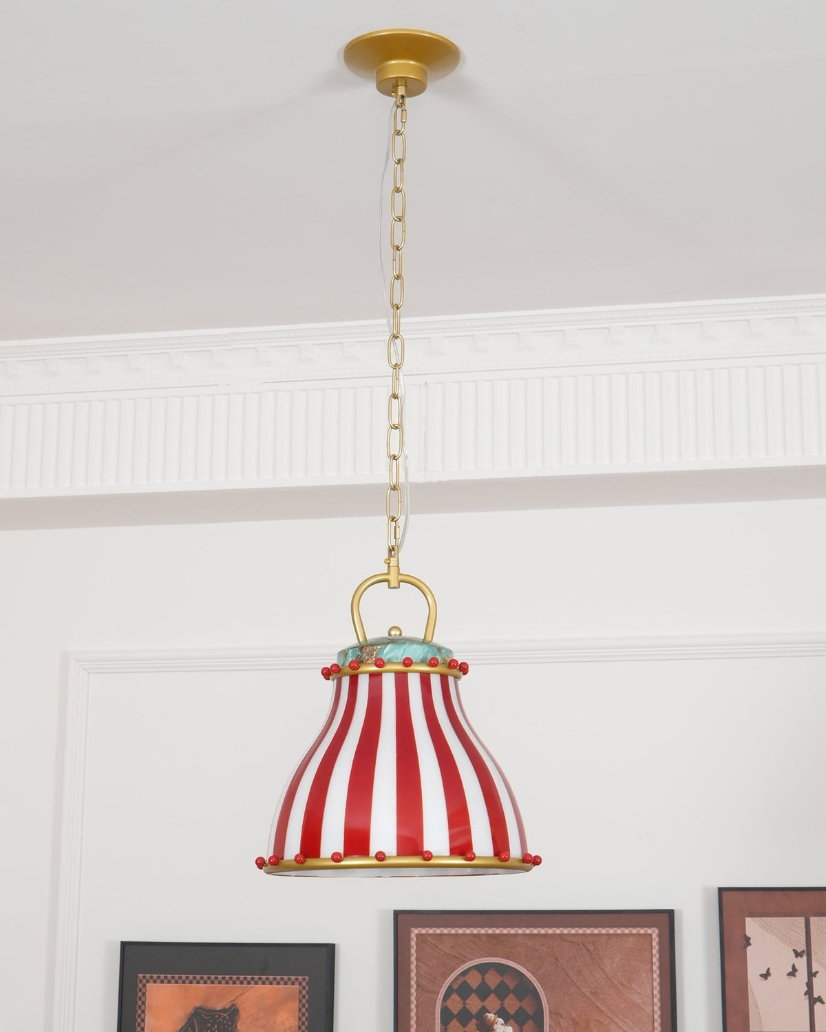 Glass Pendant Light Striking Red And White Striped