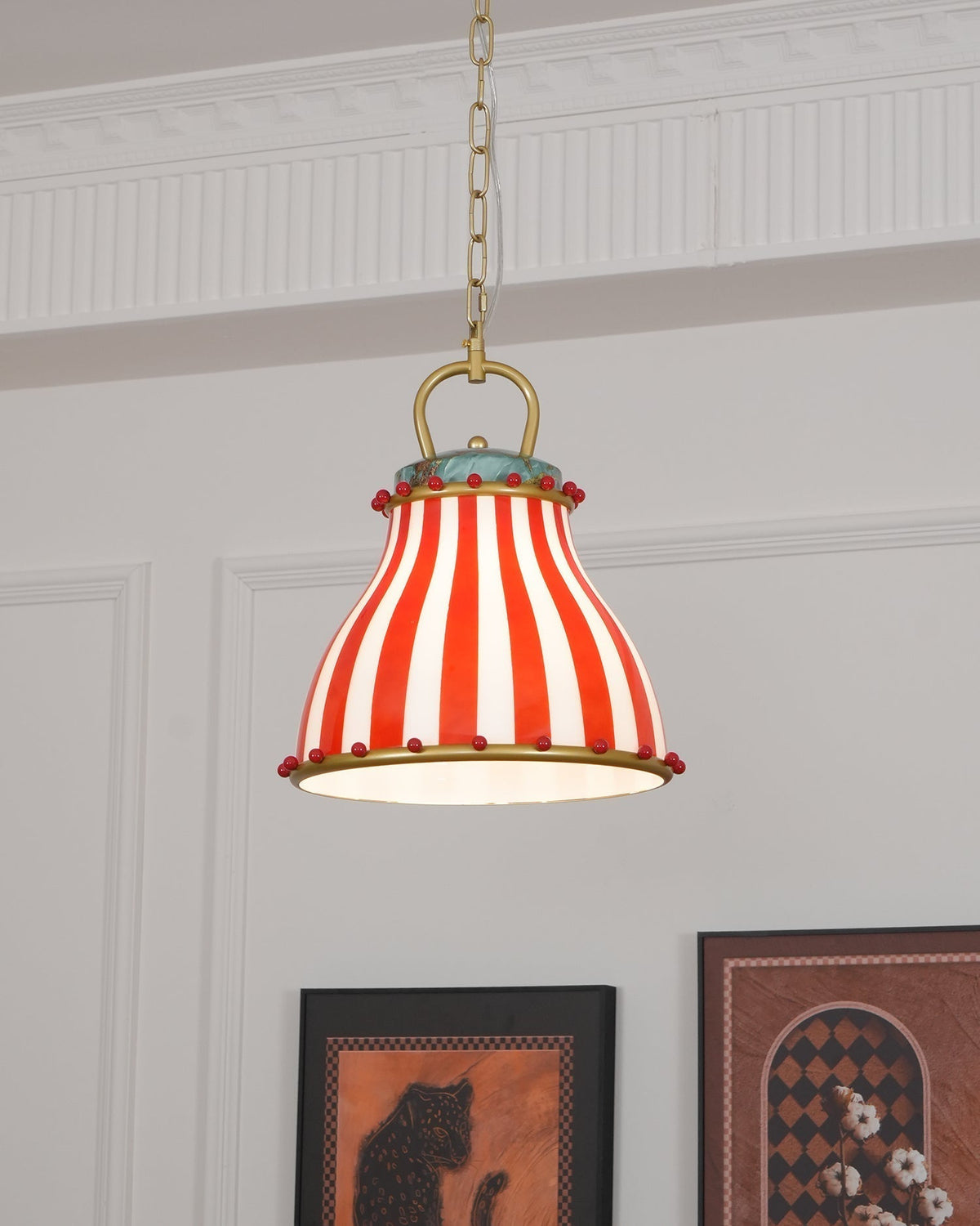 Glass Pendant Light Striking Red And White Striped