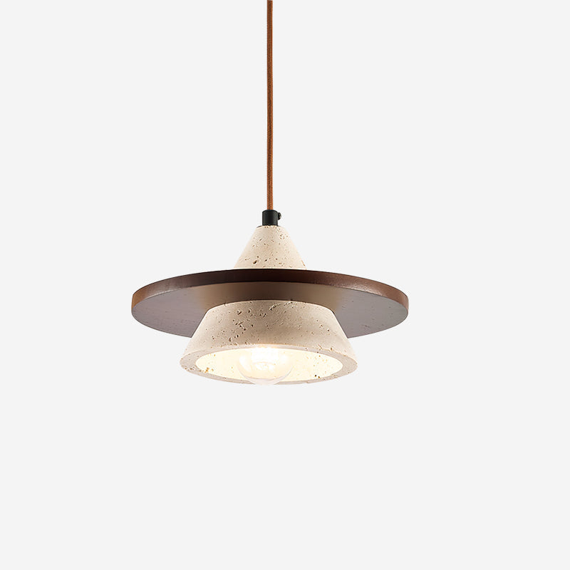 Wooden Disc Diffuser With Travertine Stone Pendant Light