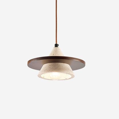 Wooden Disc Diffuser With Travertine Stone Pendant Light