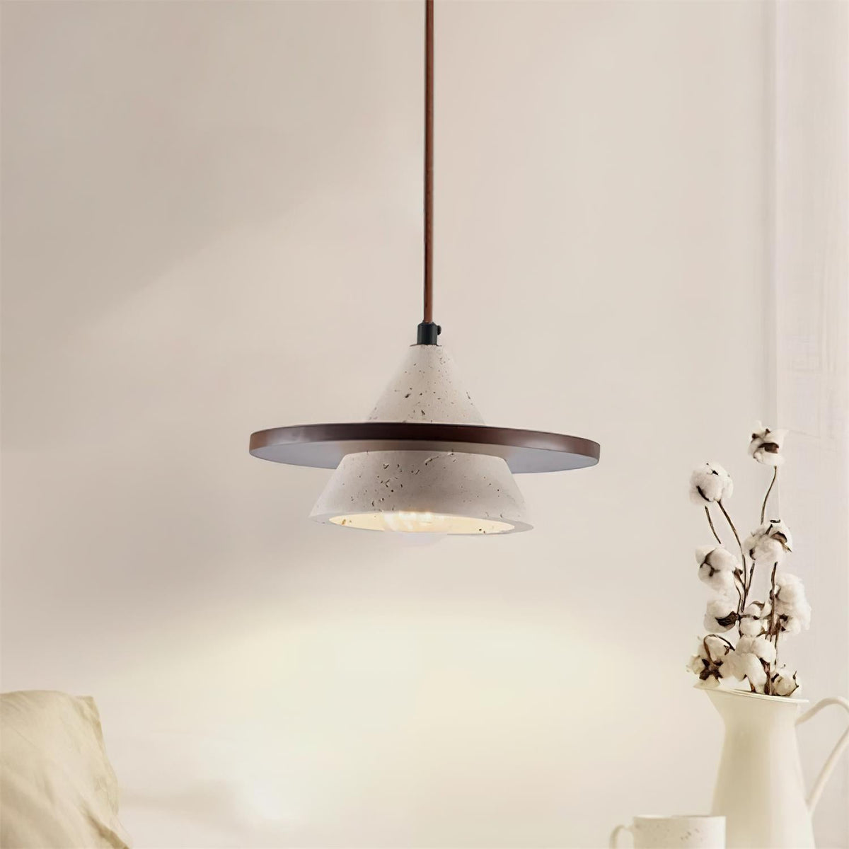 Wooden Disc Diffuser With Travertine Stone Pendant Light