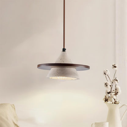 Wooden Disc Diffuser With Travertine Stone Pendant Light