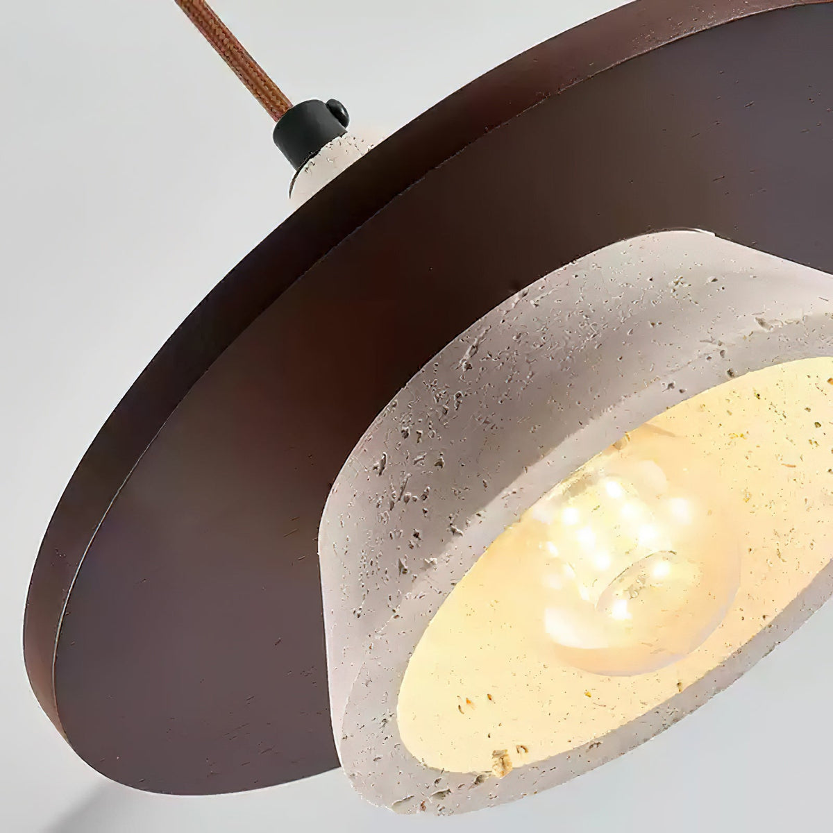 Wooden Disc Diffuser With Travertine Stone Pendant Light