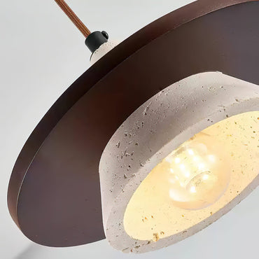 Wooden Disc Diffuser With Travertine Stone Pendant Light