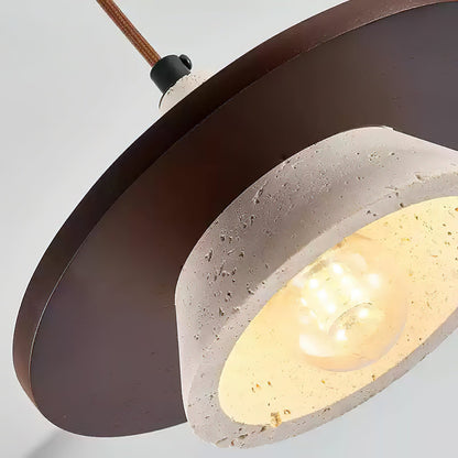 Wooden Disc Diffuser With Travertine Stone Pendant Light