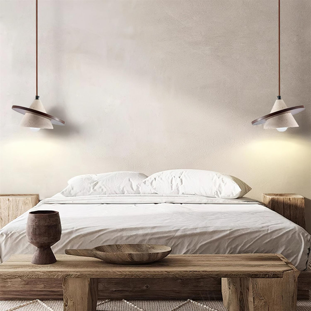 Wooden Disc Diffuser With Travertine Stone Pendant Light