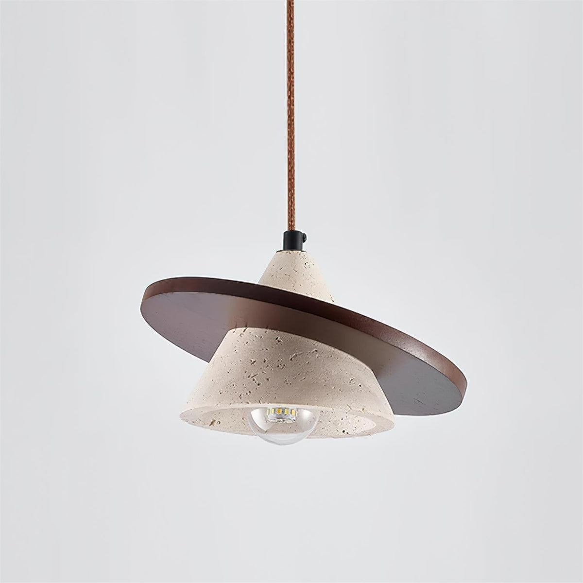 Wooden Disc Diffuser With Travertine Stone Pendant Light