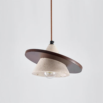 Wooden Disc Diffuser With Travertine Stone Pendant Light