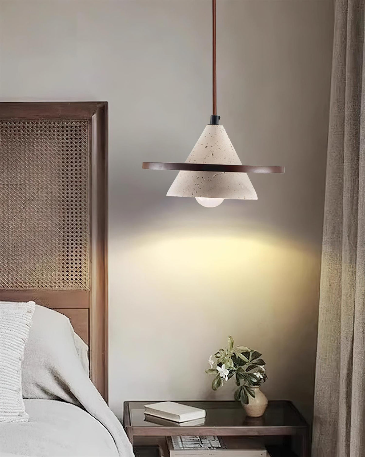 Wooden Disc Diffuser With Travertine Stone Pendant Light