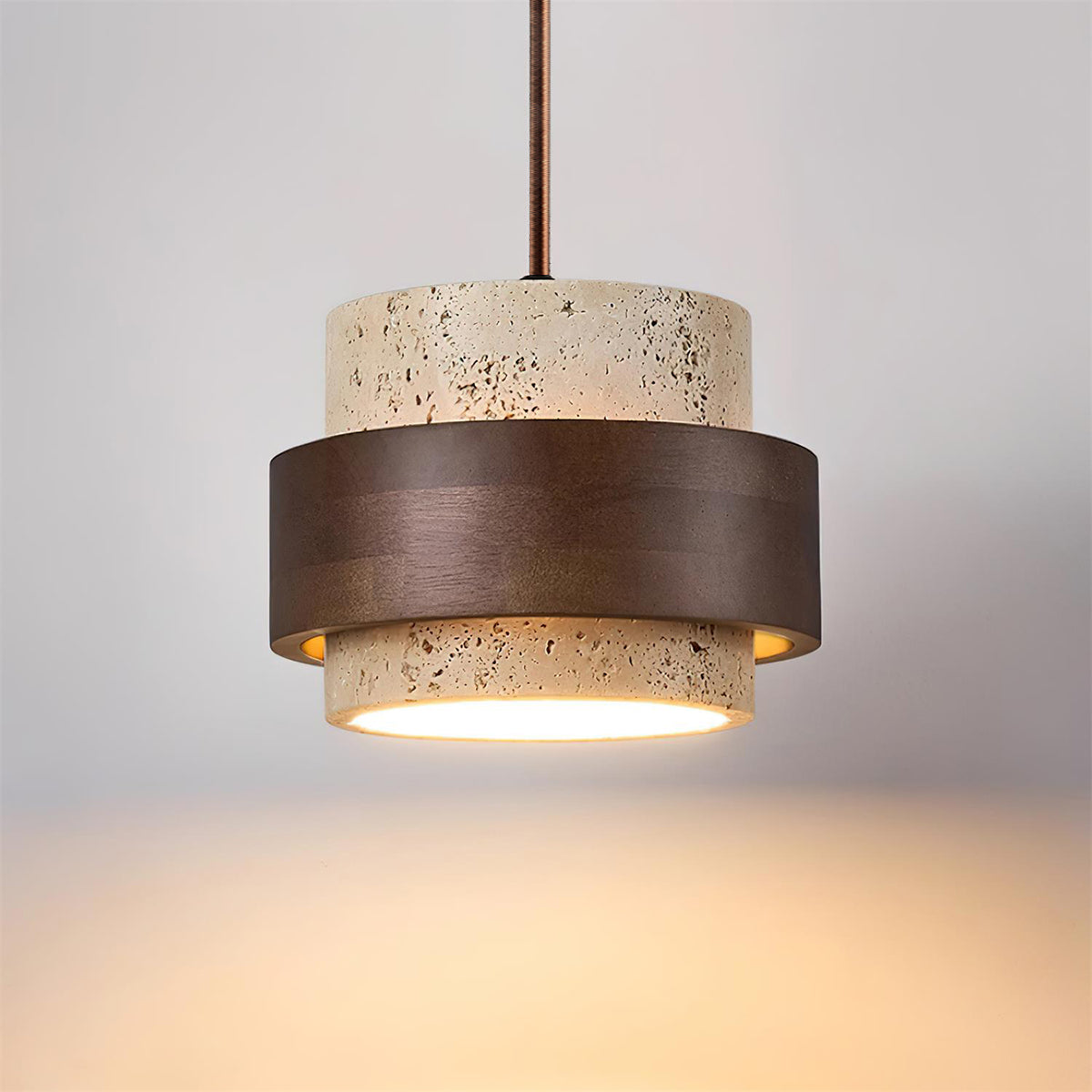 Warmth Walnut Band Pendant Light With Travertine