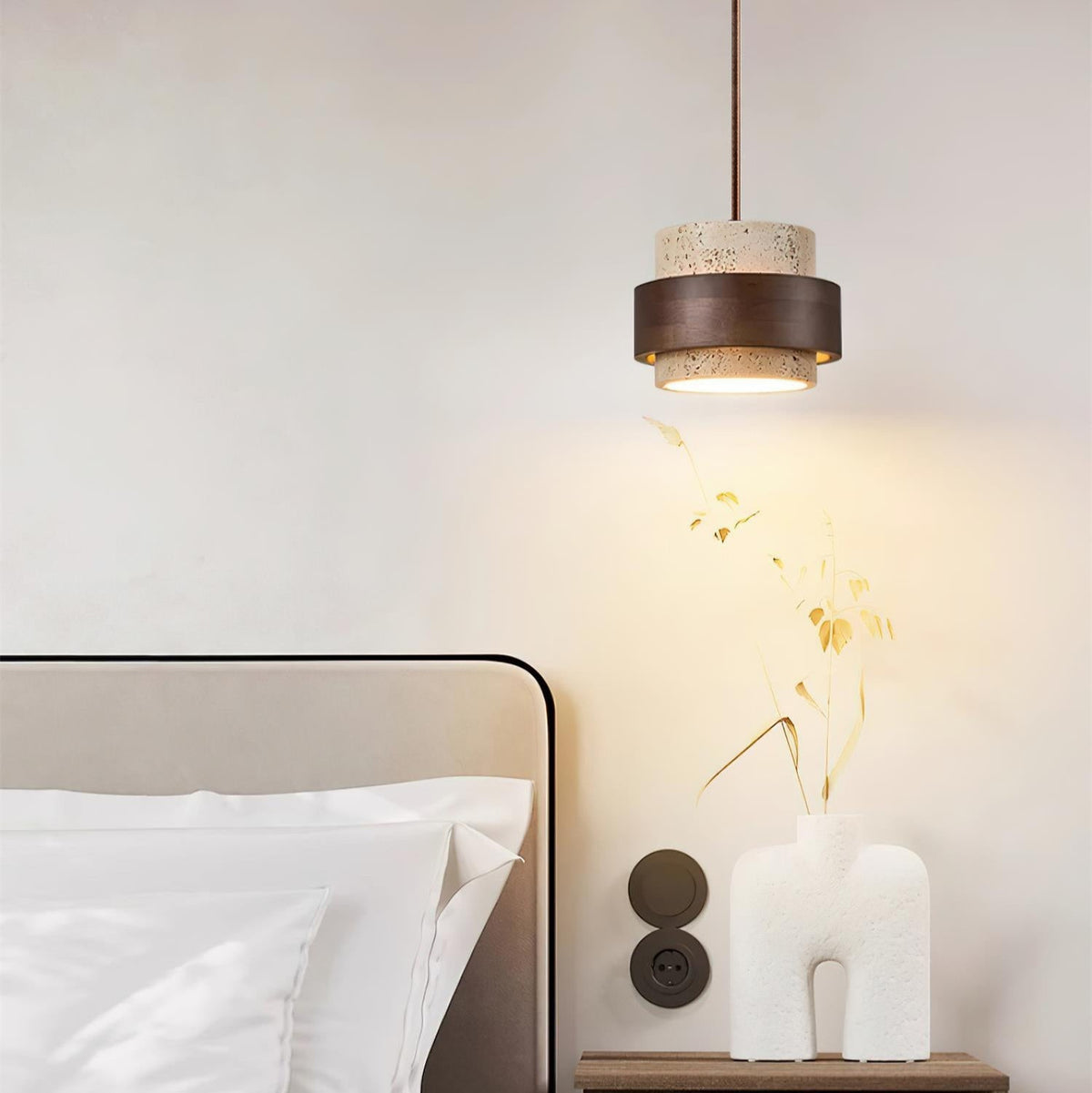 Warmth Walnut Band Pendant Light With Travertine