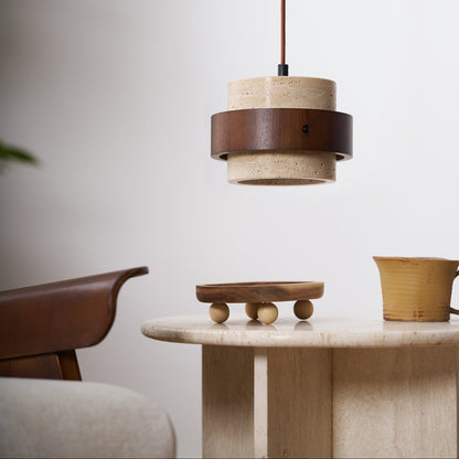 Warmth Walnut Band Pendant Light With Travertine