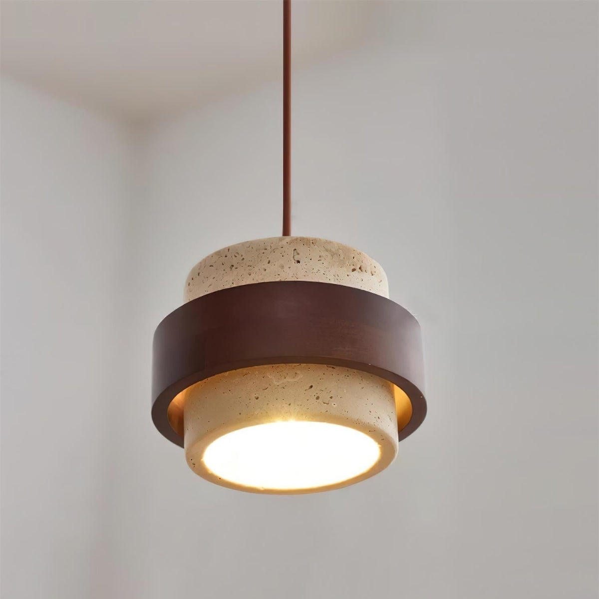 Warmth Walnut Band Pendant Light With Travertine