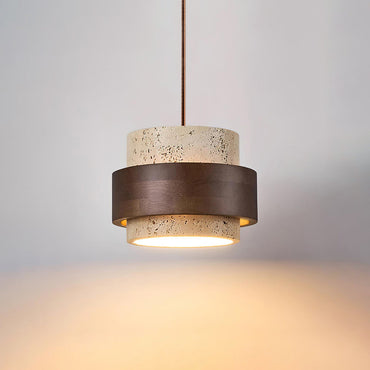 Warmth Walnut Band Pendant Light With Travertine