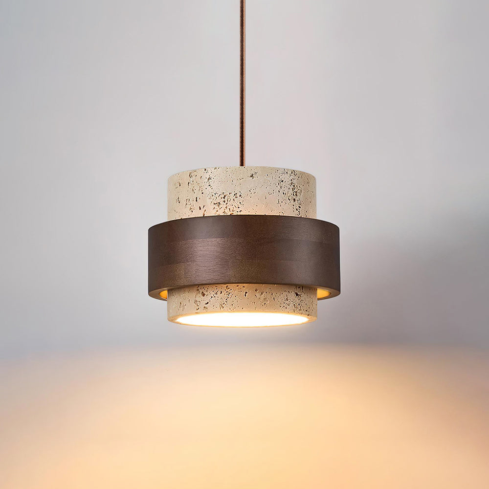 Walnut Accent Natural Travertine Pendant Light