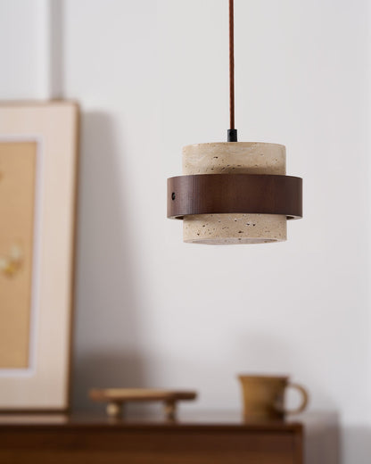 Warmth Walnut Band Pendant Light With Travertine