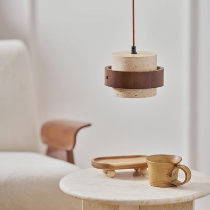 Warmth Walnut Band Pendant Light With Travertine