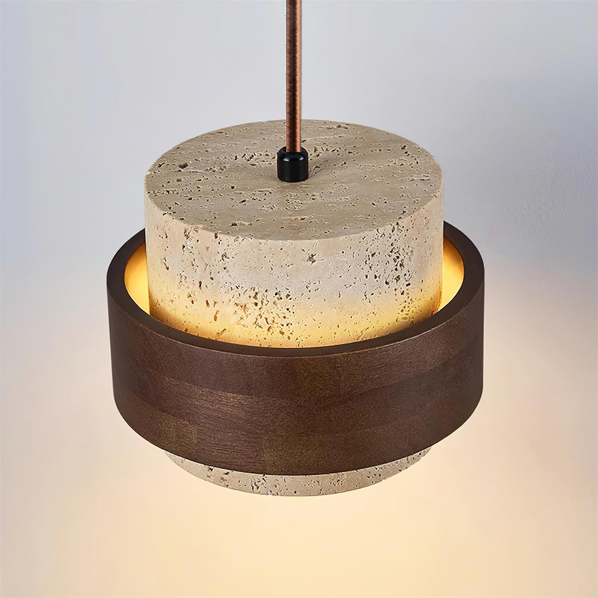 Walnut Accent Natural Travertine Pendant Light