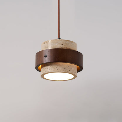 Warmth Walnut Band Pendant Light With Travertine