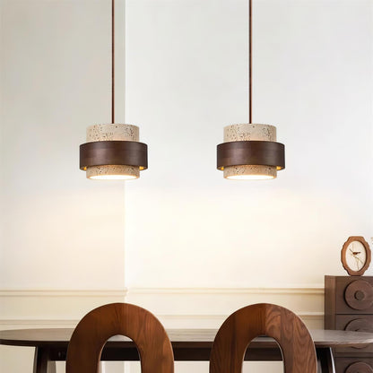 Warmth Walnut Band Pendant Light With Travertine