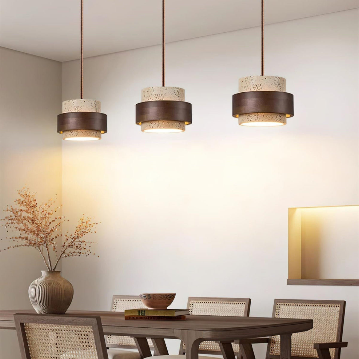 Warmth Walnut Band Pendant Light With Travertine