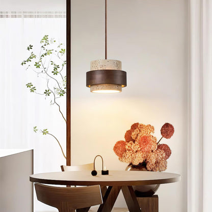 Warmth Walnut Band Pendant Light With Travertine