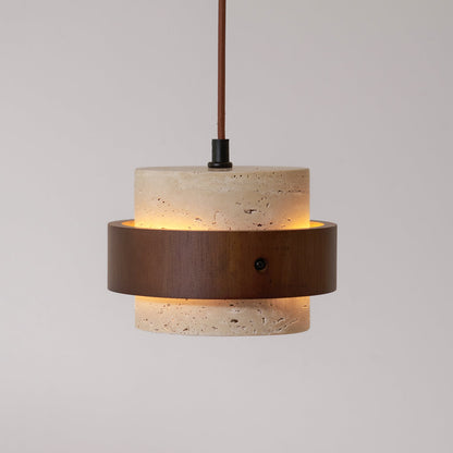 Warmth Walnut Band Pendant Light With Travertine