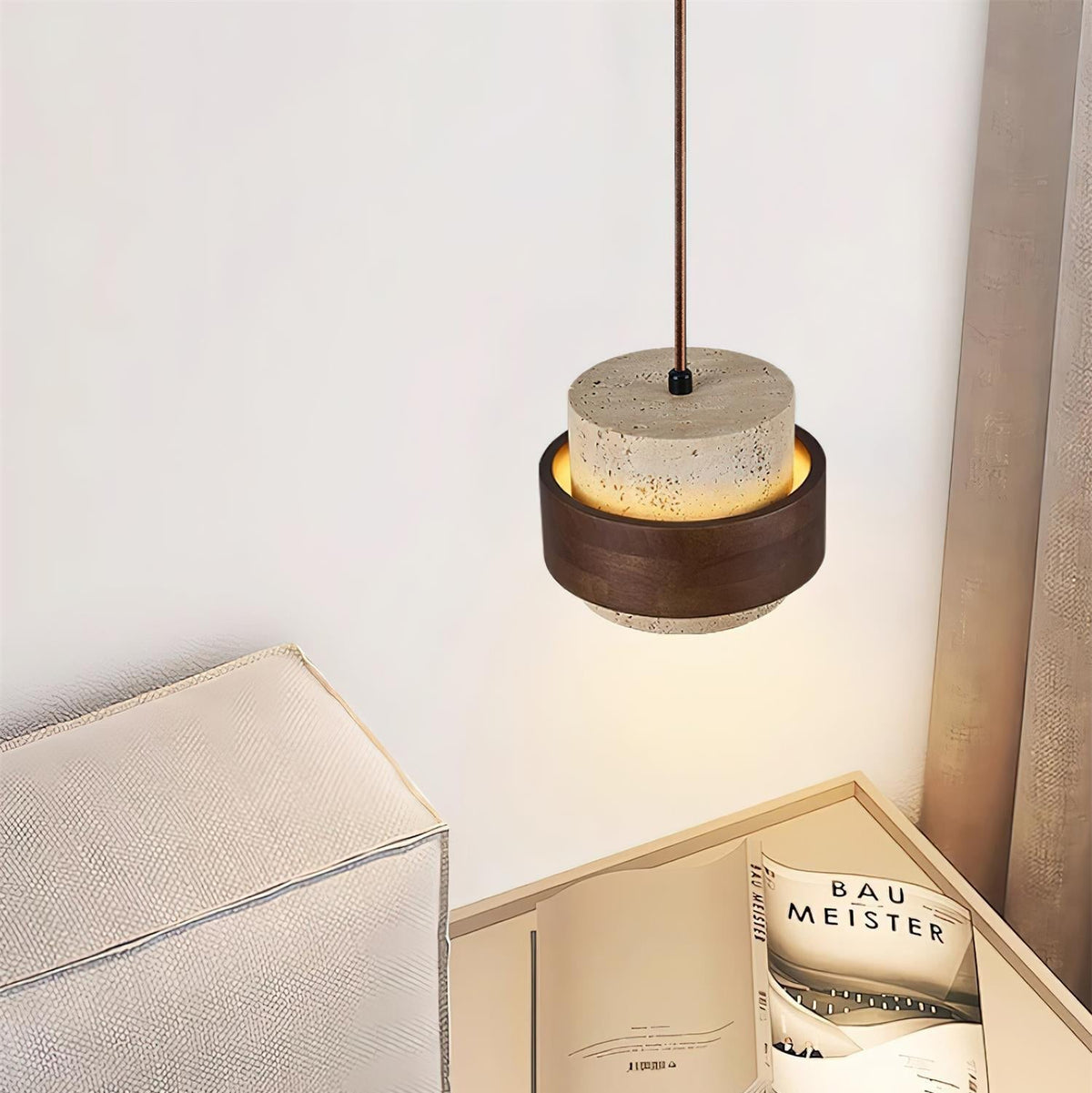Warmth Walnut Band Pendant Light With Travertine
