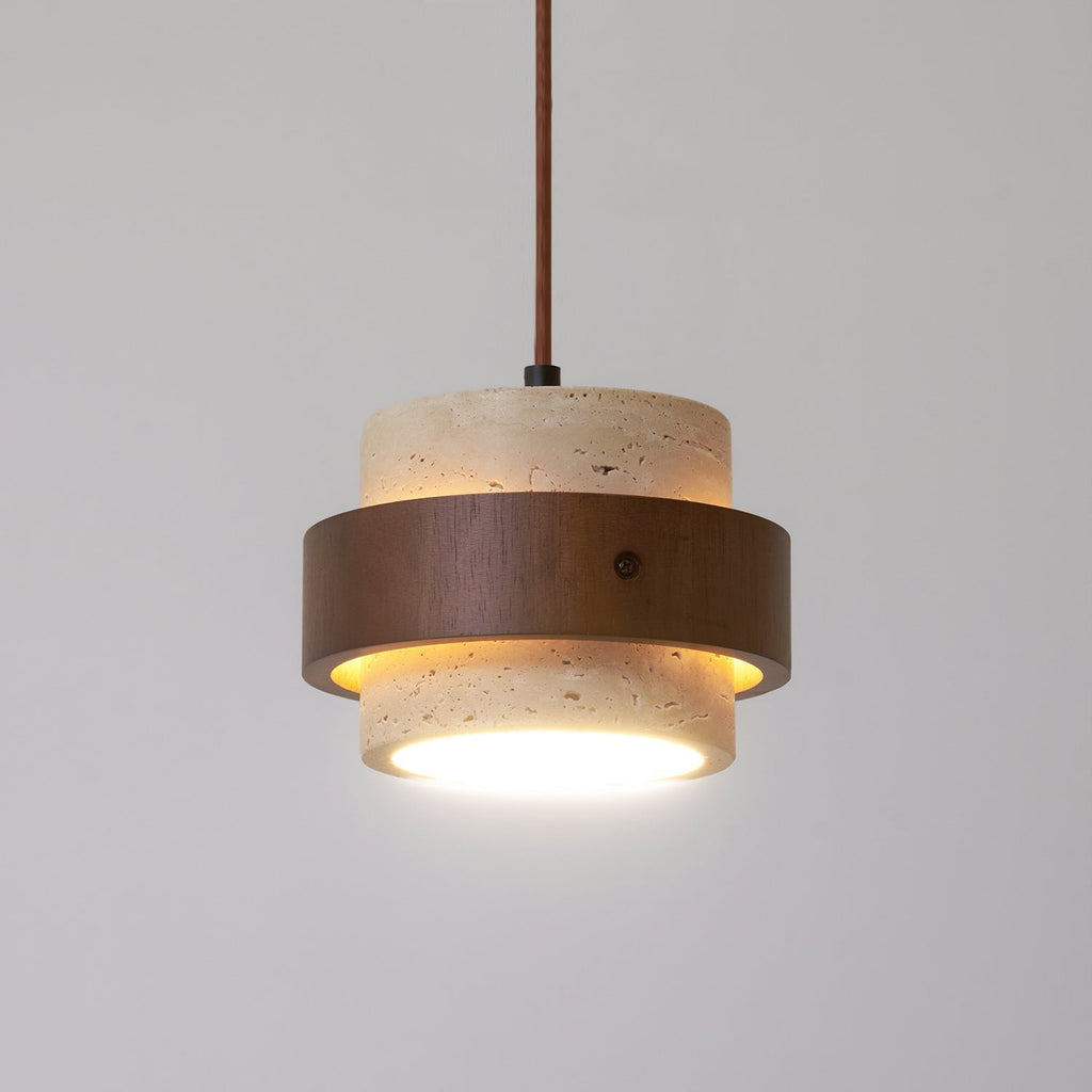 Walnut Accent Natural Travertine Pendant Light