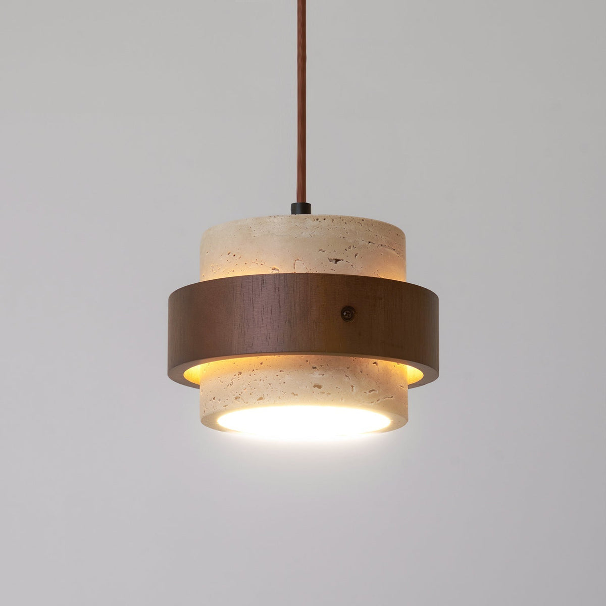 Walnut Accent Natural Travertine Pendant Light