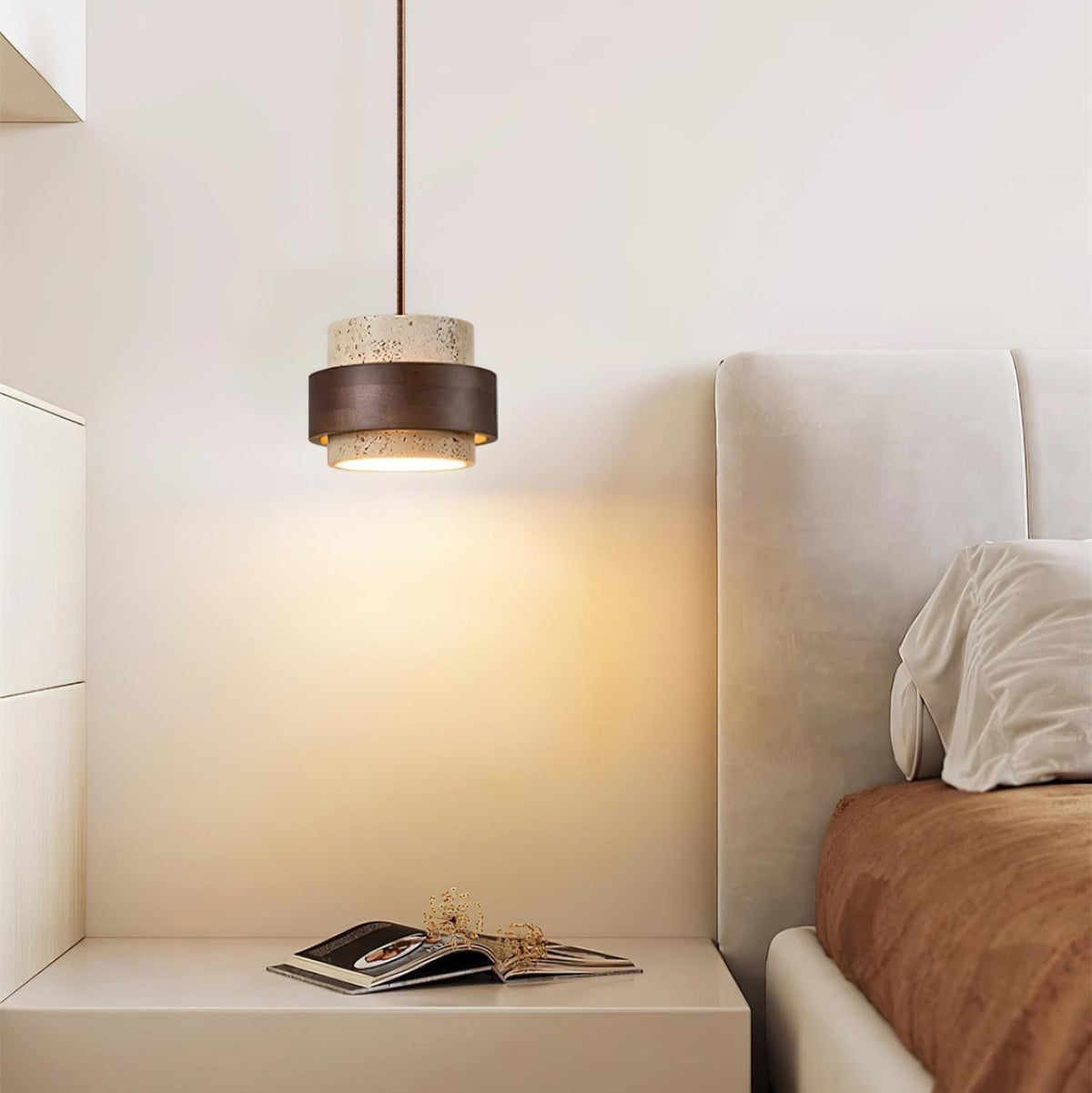 Warmth Walnut Band Pendant Light With Travertine