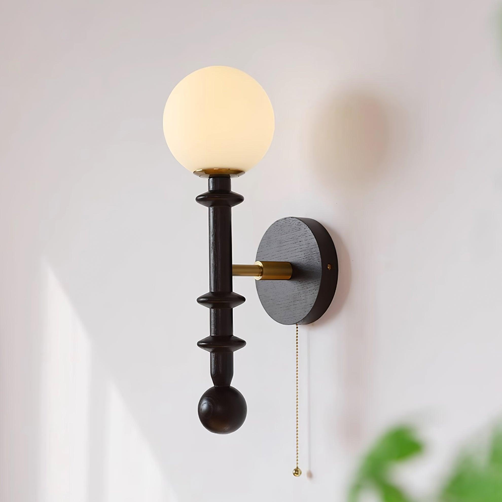 Wood And Glass Globe Wall Light With Damp Rated And E26 E27 Socket