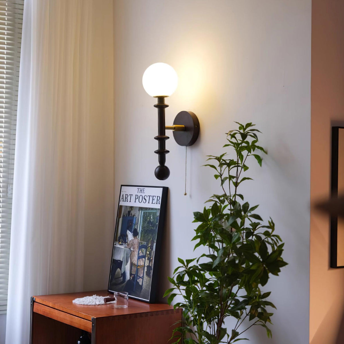 Wood And Glass Globe Wall Light With Damp Rated And E26 E27 Socket