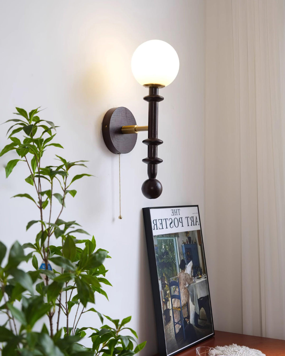 Wood And Glass Globe Wall Light With Damp Rated And E26 E27 Socket
