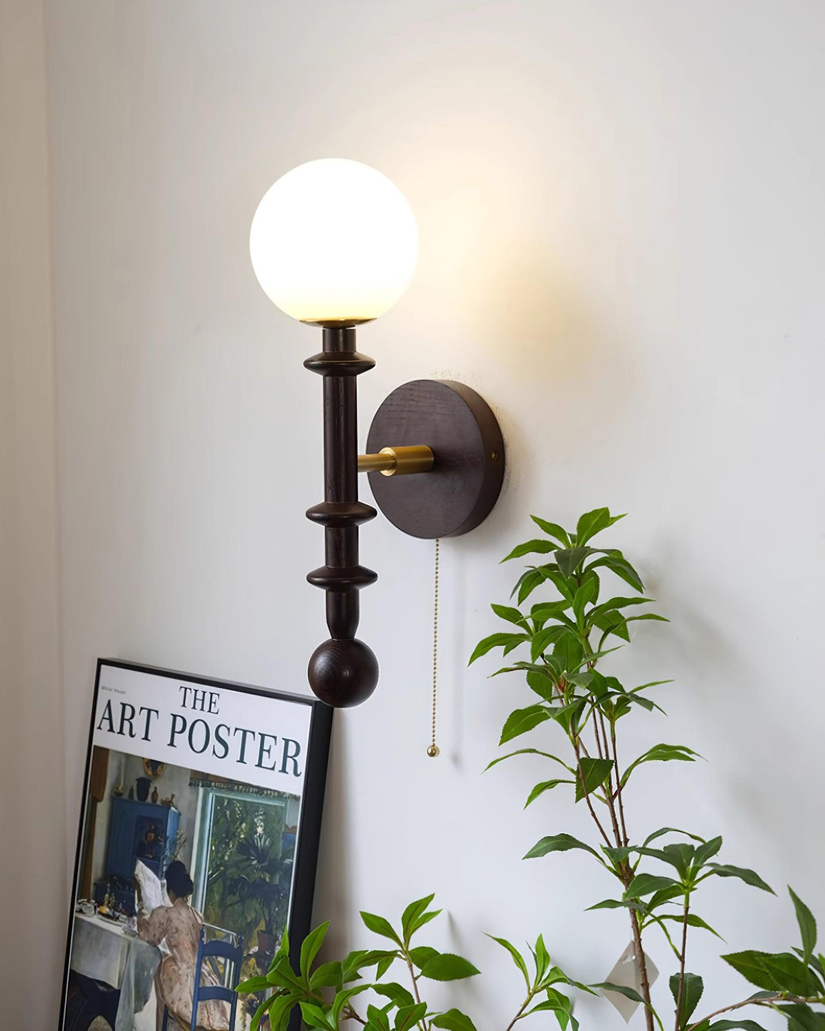 Wood And Glass Globe Wall Light With Damp Rated And E26 E27 Socket