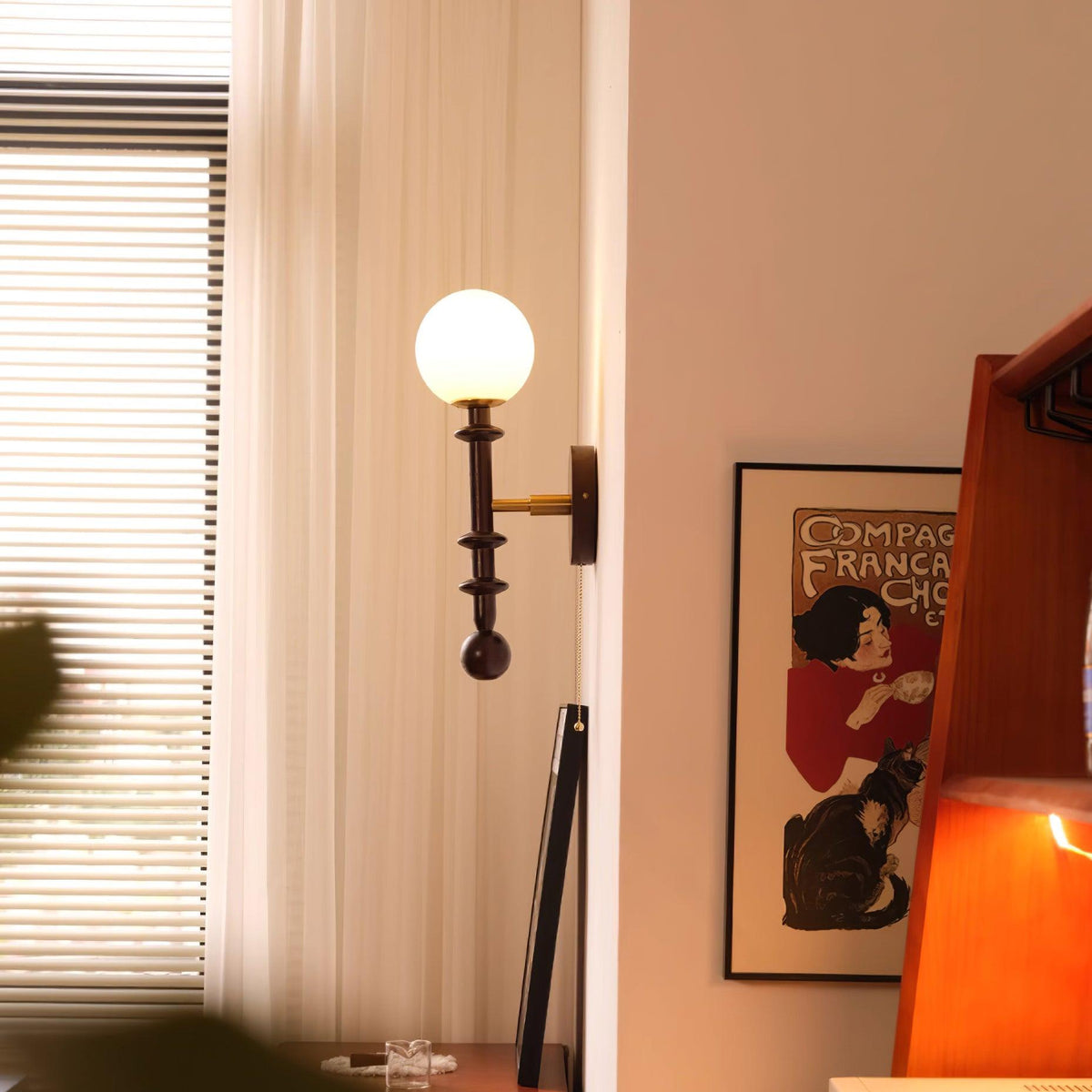 Wood And Glass Globe Wall Light With Damp Rated And E26 E27 Socket