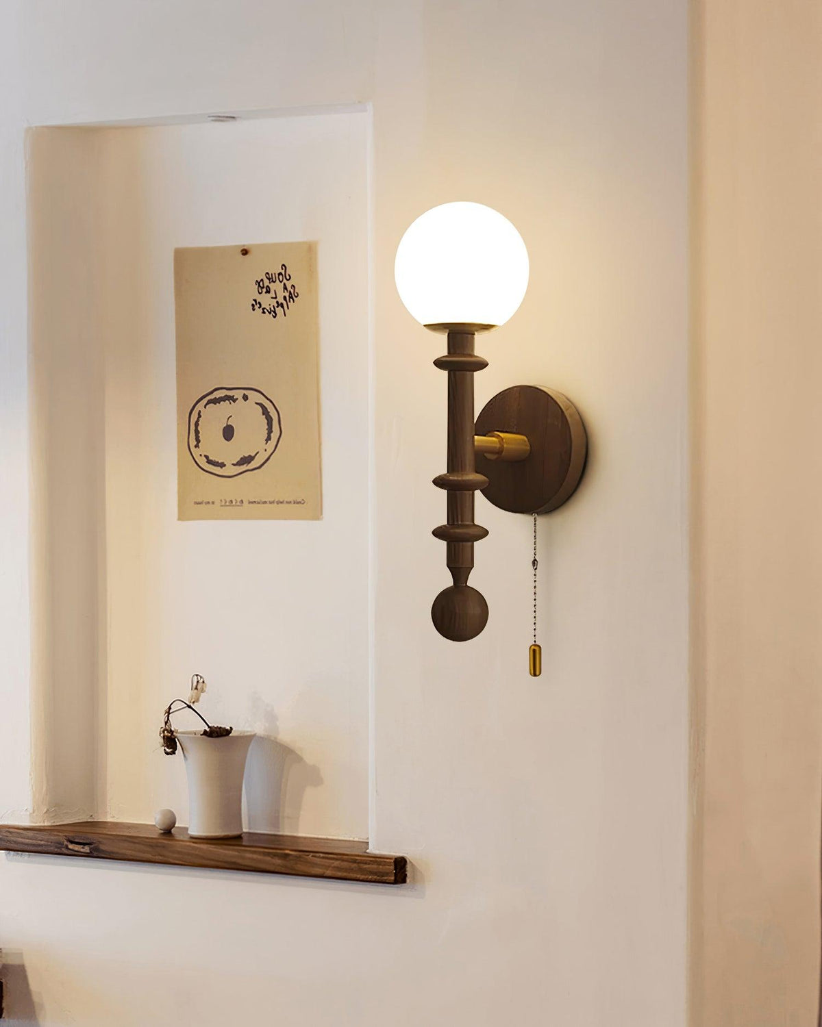 Wood And Glass Globe Wall Light With Damp Rated And E26 E27 Socket