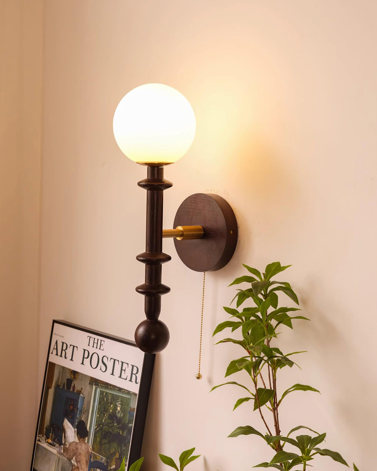Wood And Glass Globe Wall Light With Damp Rated And E26 E27 Socket