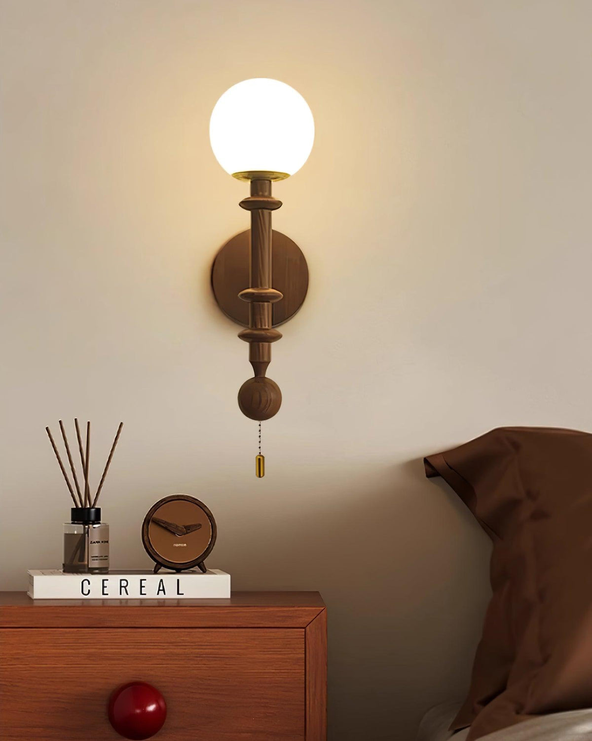 Wood And Glass Globe Wall Light With Damp Rated And E26 E27 Socket