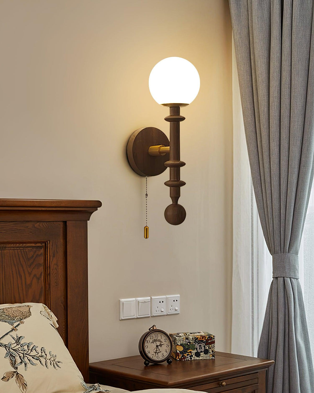 Wood And Glass Globe Wall Light With Damp Rated And E26 E27 Socket