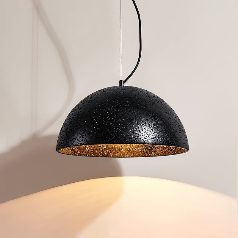 Warm Glow Yellow Dome Travertine Pendant Light