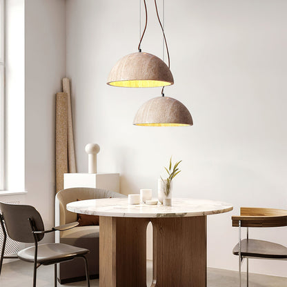 Warm Glow Yellow Dome Travertine Pendant Light