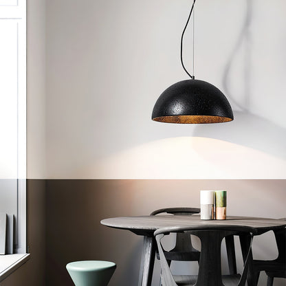 Warm Glow Yellow Dome Travertine Pendant Light