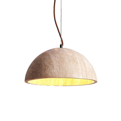 Warm Glow Yellow Dome Travertine Pendant Light