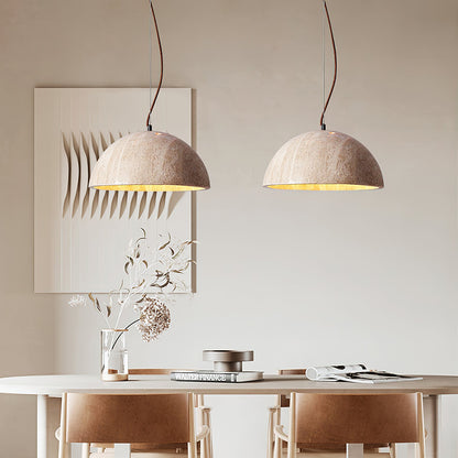 Warm Glow Yellow Dome Travertine Pendant Light