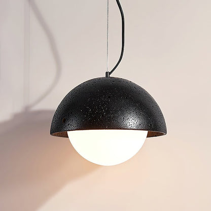 Warm Glow Yellow Dome Travertine Pendant Light