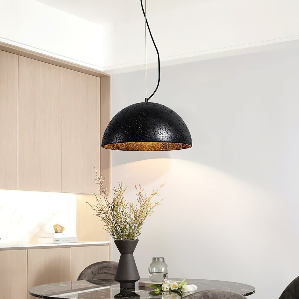 Warm Glow Yellow Dome Travertine Pendant Light