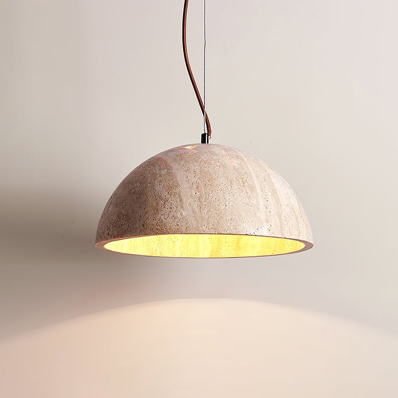 Warm Glow Yellow Dome Travertine Pendant Light