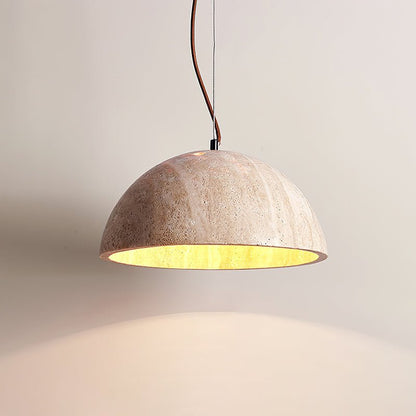 Warm Glow Yellow Dome Travertine Pendant Light
