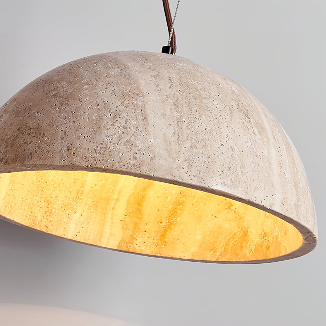 Warm Glow Yellow Dome Travertine Pendant Light